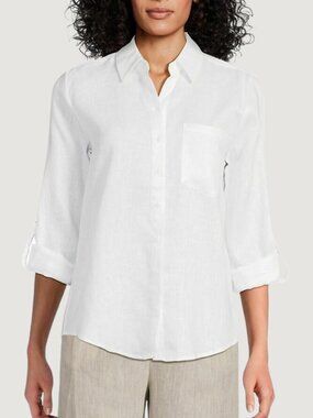 Saks Fifth Avenue White Linen Button Down Size XL